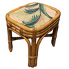 Restored Mid-century Rattan & Wicker Triple Arched Vanity Stool w/ Palm Fabric
