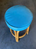 Restored Single Stand Arched Rattan Bar Stool w/ Teal Green Seat, Set of Four