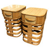 Restored Modernist Stacked Rattan Nightstand Side Table w/ Formica Top, Pair