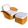 Vintage Art-Deco Style Rattan Fan Arm Lounge Chair/Ottoman Set, 3 sets Avail