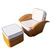 Vintage Art-Deco Style Rattan Fan Arm Lounge Chair/Ottoman Set, 3 sets Avail