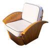 Vintage Art-Deco Style Rattan Fan Arm Lounge Chair/Ottoman Set, 3 sets Avail