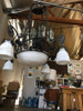 Black Iron Tole 4-Light Chandelier with Alabaster Shades