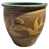 Antique Chinese Century-Egg Pottery Jar • Bird & Fern Motifs • Coastal Jardinièr