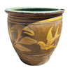 Antique Chinese Century-Egg Pottery Jar • Bird & Fern Motifs • Coastal Jardinièr