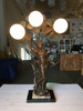 Early Three Bulb Art Nouveau Figural Bronze and Marble Table Lamp