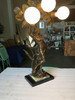 Early Three Bulb Art Nouveau Figural Bronze and Marble Table Lamp
