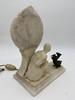 1920s Hand Carved Art Deco Nude Flapper Girl Alabaster Table Lamp W/ Bronze Gazelle