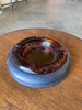 1930s Round Dark Gold Amber Glass Art Deco Ashtray with Ebony Holder