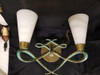 Bronze Sconce With Alabaster Shades in a Jules Leleu Style, Pair Bronze Sconce With Alabaster Shades in a Jules Leleu Style, Pair