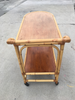 Restored Vintage Two-Tier Rattan and Mahogany Tombstone Bar Cart