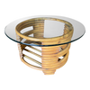 1950s Restored Stacked Rattan Round Coffee Table with Glass Top