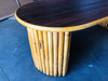 Restored Vintage Vertically Stacked Rattan Coffee Table W/ Mahogany Top