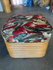 Modern Nine-Strand Stacked Rattan Ottoman Stool with Barkcloth Cushion