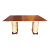Restored Stacked Rattan Double Mahogany Pedestal Dining Table Restored Stacked Rattan Double Mahogany Pedestal Dining Table