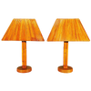 Restored Vintage Rattan Pole Lamps With Split Rattan Lamp Shade, Pair Restored Vintage Rattan Pole Lamps With Split Rattan Lamp Shade, Pair
