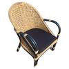 1990s Modern Black Rattan Armchair Dining Chair with Wicker Seat