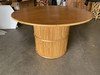 Restored Round Stacked Rattan Pedestal Dining Table Mahogany Top