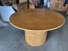 Restored Round Stacked Rattan Pedestal Dining Table Mahogany Top