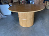 Restored Round Stacked Rattan Pedestal Dining Table Mahogany Top
