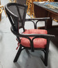 1950s Restored Dark Wood Rattan Cane Fan Back Armchair