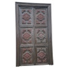 Large 8' Mediterranean Multipaneled Molding Bronze Covered Walnut Double Doors