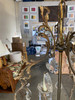 1920s Tall Hollywood Regency Crystal and Brass Chandelier W/ Three Lights 1920s Tall Hollywood Regency Crystal and Brass Chandelier W/ Three Lights