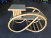 1930s Restored 3/4 Round Pretzel Rattan Side Table With Two-Tier Formica Tops 1930s Restored 3/4 Round Pretzel Rattan Side Table With Two-Tier Formica Tops