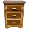Restored Streamline Art Deco Stacked Rattan Bedside Table W/ Mahogany Top, Pair Restored Streamline Art Deco Stacked Rattan Bedside Table W/ Mahogany Top, Pair