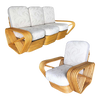 1940s Restored Paul Frankl Six-Strand Rattan Sofa and Lounge Chair Set