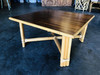 1950s Restored "X" Base Rattan Coffee Table with Mahogany Top
