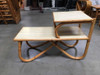1950s Restored Arch Leg Two-Tier Rattan Side Lamp Table 1950s Restored Arch Leg Two-Tier Rattan Side Lamp Table