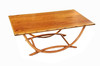 1950s Restored Rattan Coffee Table With Arched Bridge Legs and a Mahogany Top