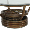 1990s Restored Glass Top Rattan "Kauai" Coffee Table With Stacked Base 1990s Restored Glass Top Rattan "Kauai" Coffee Table With Stacked Base