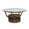 1990s Restored Glass Top Rattan "Kauai" Coffee Table With Stacked Base 1990s Restored Glass Top Rattan "Kauai" Coffee Table With Stacked Base