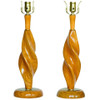Carved Spiral Mid-Century Lamps - a Pair
