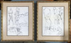 Circa 1990 Nude Female Figural Pencil on Paper Drawlings in Gold Tone Frame, Pair