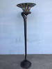Edgar Brandt Style Hand Casted Bronze Snake Floor Lamp W/ Stained Glass Shade