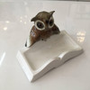 Hand-Painted Figurine Porcelain Owl on Book Ring Tray, Germany