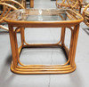 Mid 20th Century Restored Pair of 4-Strand Rattan Cubist Legs Coffee Table With Glass Tops