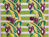 Mid 20th Century Wavy Green Striped Barkcloth With Tropical Banana Leaf Pattern