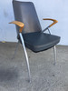 Modernist Leather Chairs With Cherry Oak Wingback Armrest - Set of 4 Attr. Paul Tuttle