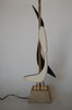Modernist MIX Media Brass Abstract Sculptural Table Lamp on Concrete Base