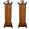 Pair of 1950s Restored Demi Inspired Rattan and Mahogany Table Lamps, Pair Pair of 1950s Restored Demi Inspired Rattan and Mahogany Table Lamps, Pair