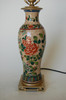 Post War Hand Painted Asian Floral Ceramic Table Lamp