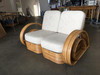 Restored "Double Tear Drop Arm" Rattan Sofa Sectional Settee W/ Stacked Base Restored "Double Tear Drop Arm" Rattan Sofa Sectional Settee W/ Stacked Base
