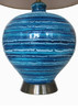 Mid-Century Variegated Blue Striped Glaze Ceramic Lamp