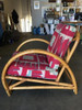 Restored Arch Deluxe Rattan Lounge Chair with Bark Cloth Cushions Restored Arch Deluxe Rattan Lounge Chair with Bark Cloth Cushions