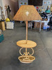Restored Mid Century Rattan Pole Floor Lamp w/ Drink Stand