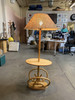 Restored Mid Century Rattan Pole Floor Lamp w/ Drink Stand